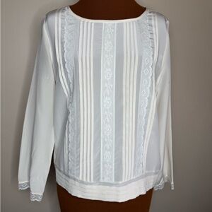 Joie Jessette Silk Lace Detail Back Button Ivory Blouse Size Medium